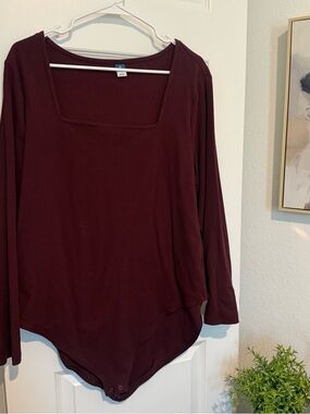 Old Navy Square Neck Ribbed Long-Sleeve Bodysuit - Burgundy Size 3X
